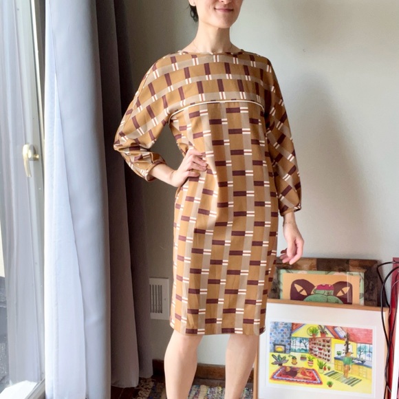 Anthropologie Dresses & Skirts - Ottod'ame brown dress w/retro geometric pattern